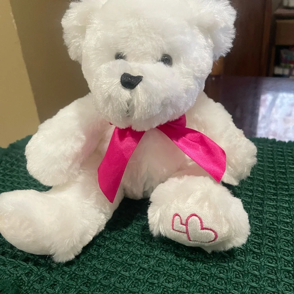 White Teddy Bear with Pink Bow looks New